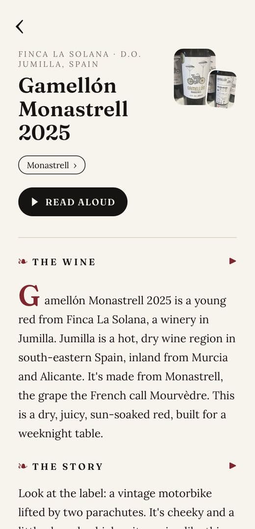 Vinovella story for Gamellón Monastrell